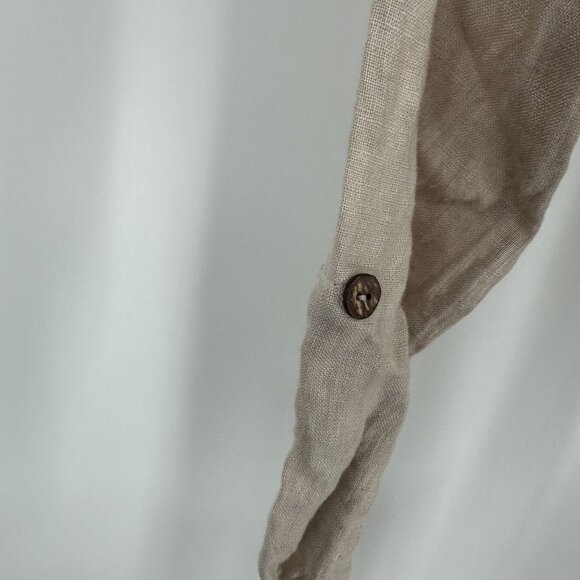 Alessia Pacini Women's Tan Pure Linen Tie Closure Roll Tab sleeve Size Small - Picture 5 of 5